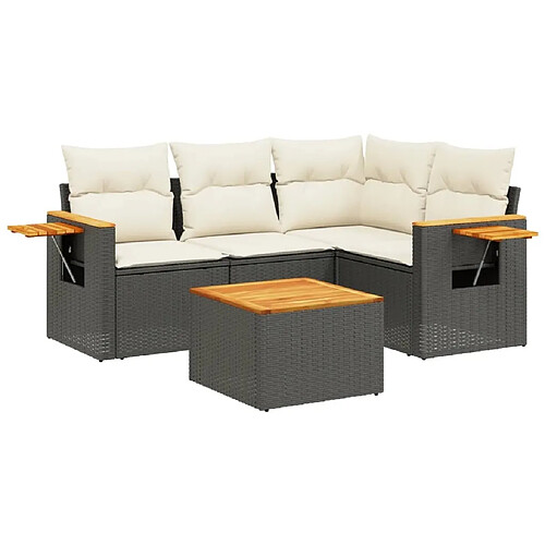 Maison Chic Ensemble de 5 Tables et chaises d'extérieur avec coussins,Salon de jardin noir résine tressée -GKD866186