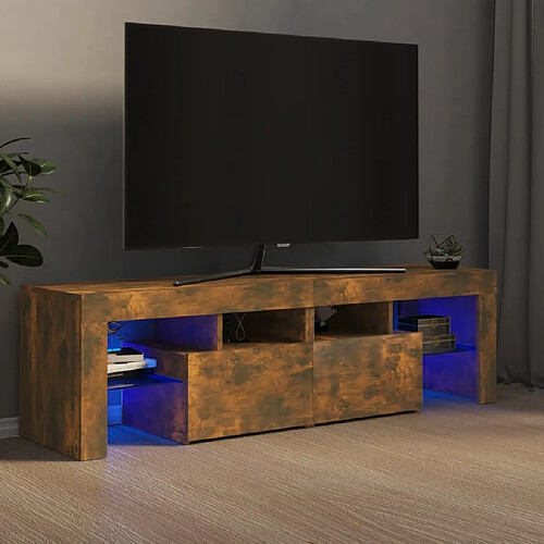 Maison Chic Meubles TV avec lumières LED - Banc TV pour salon Chêne fumé 140x36,5x40 cm -MN80901