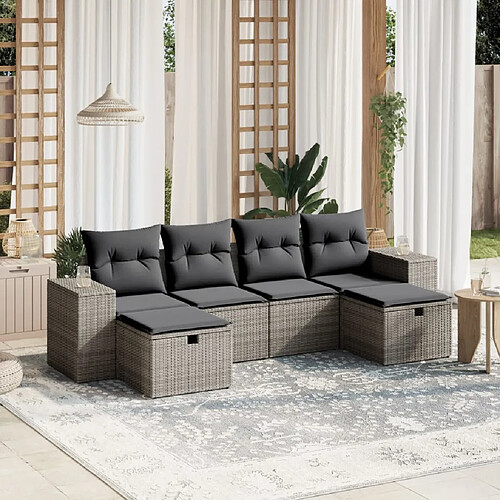 vidaXL Salon de jardin 6 pcs avec coussins gris résine tressée