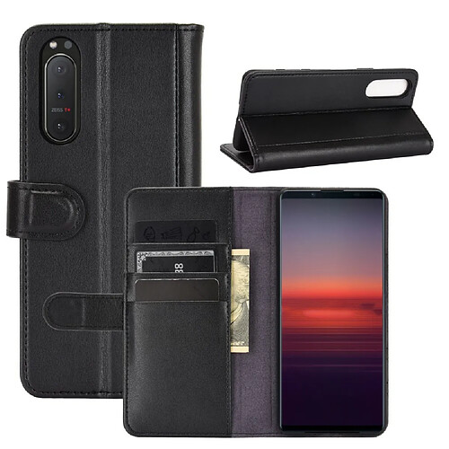 Etui en cuir véritable avec support noir pour votre Sony Xperia 5 II