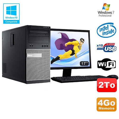 Lot PC Tour Dell 790 G630 2.7Ghz 4Go Disque 2000Go DVD WIFI Win 7 + Ecran 17" · Occasion