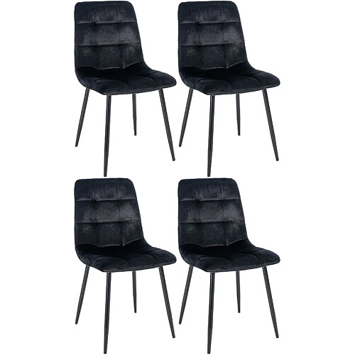 Decoshop26 Lot de 4 chaises de salle à manger coutures décoratives carrées en tissu velours noir pieds métal noir 10_0001776