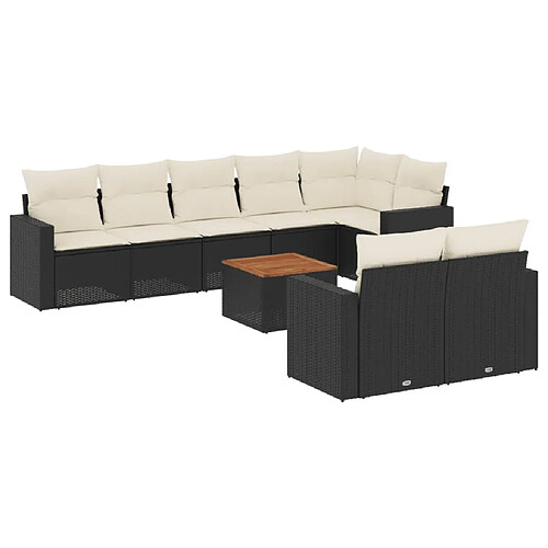 Maison Chic Ensemble Tables et chaises d'extérieur 9 pcs avec coussins,Salon de jardin noir résine tressée -GKD782799