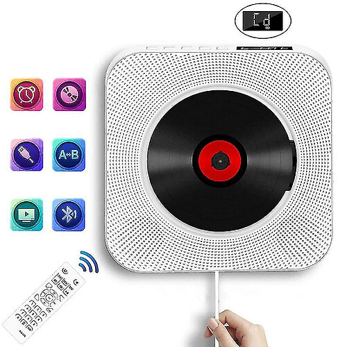 Universal Lecteur CD portable YH avec haut-parleur Bluetooth High Fidelity, haut-parleur audio avec télécommande (blanc)