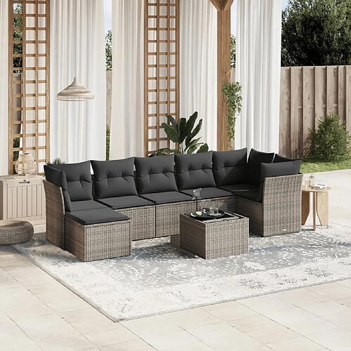 vidaXL Salon de jardin 8 pcs avec coussins gris clair résine tressée