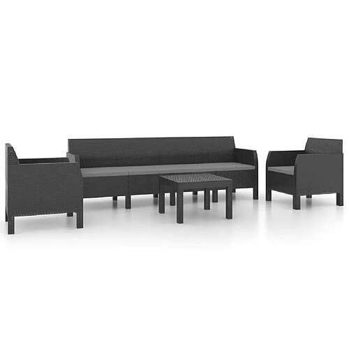 Maison Chic Salon de jardin 4 pcs + coussins - Mobilier/Meubles de jardin - Table et chaises d'extérieur PP Rotin Anthracite -MN76275