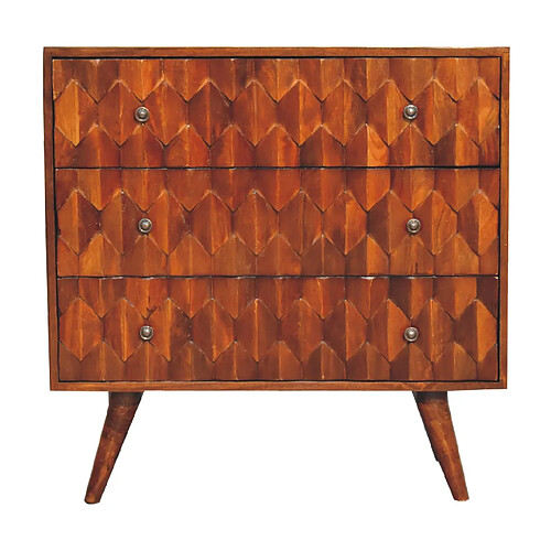 Artisan Furniture Coffre en bois massif noyer avec 3 tiroirs et sculpture ananas, chambre