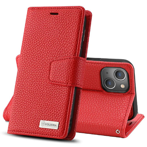 Etui en PU texture litchi, magnétique avec support pour votre iPhone 14 Plus - rouge