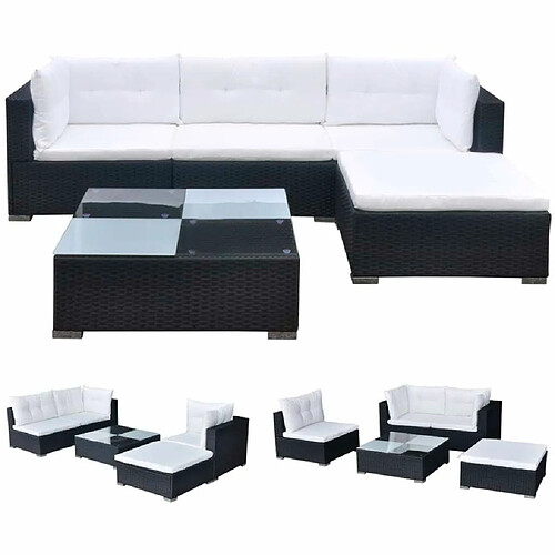 Maison Chic Salon de jardin 5 pcs avec coussins | Ensemble de Table et chaises | Mobilier d'Extérieur résine tressée noir -GKD77107