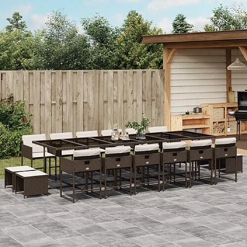 vidaXL Ensemble à manger de jardin et coussins 17 pcs marron rotin