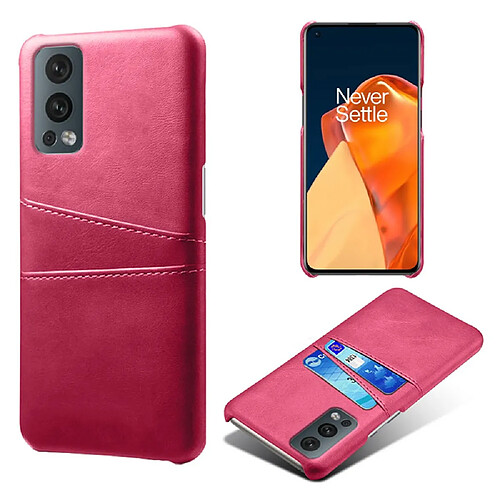 Coque en TPU + PU double porte-cartes, anti-chute, rose pour votre OnePlus Nord 2 5G