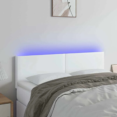 Maison Chic Tête de lit scandinave à LED,meuble de chambre Blanc 144x5x78/88 cm Similicuir -MN65762