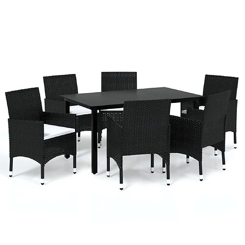 Maison Chic Mobilier à dîner 7 pcs de jardin avec coussins - Ensemble table et chaises d'extérieur - Salon/Mobilier de jardin classique Résine tressée Noir -MN72183