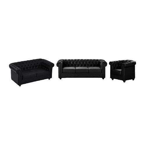 Vente-Unique Canapés 3 places, 2 places et fauteuil en simili noir CHESTERFIELD