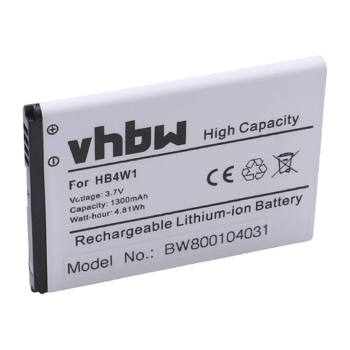 Vhbw Batterie Li-Ion 1300mAh (3,7V) pour Huawei Ascend G510, Y210, Y210-0151, Y210C, C8813, T8951, U8685D, U8951D. Remplace: HB4W1 & HB4W1H.