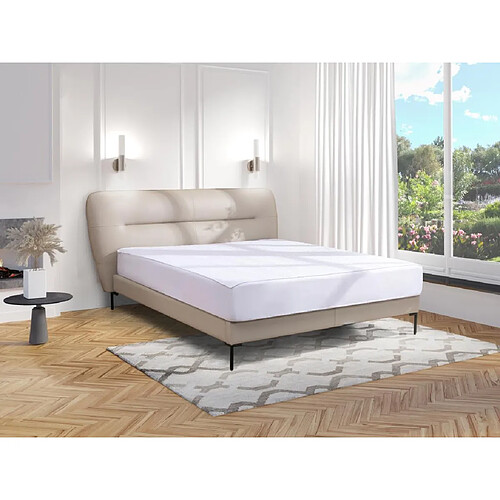 Vente-Unique Lit 160 x 200 cm - Cuir - Taupe - Avec matelas - JODALA