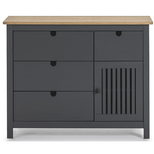 Pegane Commode en pin massif décor ciré gris anthracite et chêne, meuble de rangement - Longueur 100 x Profondeur 40 x Hauteur 80 cm