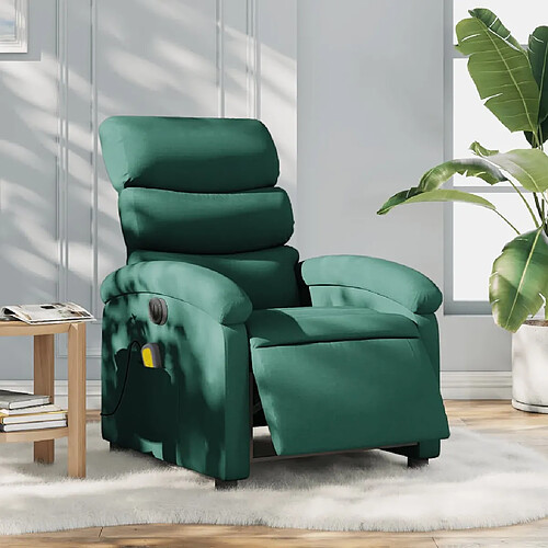 vidaXL Fauteuil de massage inclinable électrique Vert foncé Tissu