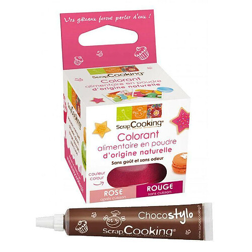 Scrapcooking Stylo chocolat + Colorant alimentaire naturel Rouge-rose