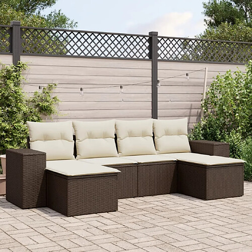 vidaXL Salon de jardin avec coussins 6 pcs marron résine tressée