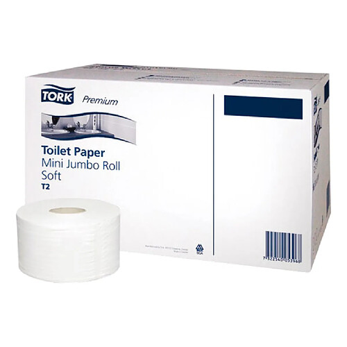 Papier toilette Mini Jumbo double épaisseur Tork Premium - Carton 12 rouleaux 170 m