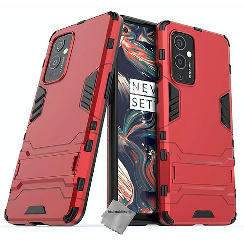 Htdmobiles Coque rigide anti choc pour OnePlus 9 + verre trempe - ROUGE