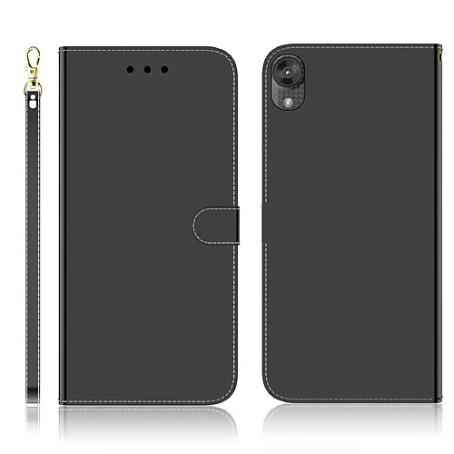 Wewoo Housse Coque - Pour Motorola Moto E6 - Étui en cuir avec surface de miroir imitation horizontale supportlogements cartesportefeuille et lanière Noir