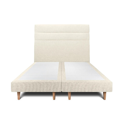 Sommeil de plomb Lit 160x200cm avec tête de lit lignes tissu et double sommier tapissier Beige clair - Hauteur totale : 29cm