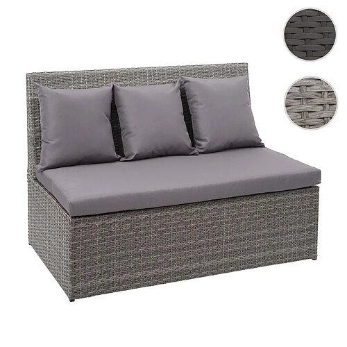 Mendler Canapé en polyrotin, 2 places HWC-G16, banc, fauteuil, gastronomie, 120 cm ~ gris, coussin gris foncé