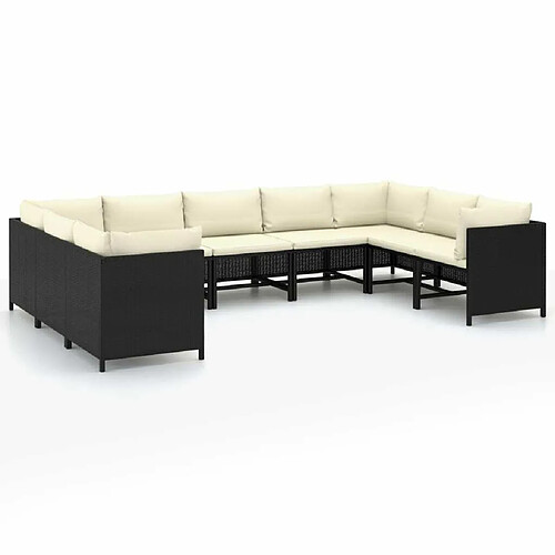 Maison Chic Salon de jardin 9 pcs + coussins - Mobilier/Meubles de jardin - Table et chaises d'extérieur Résine tressée Noir -MN18525