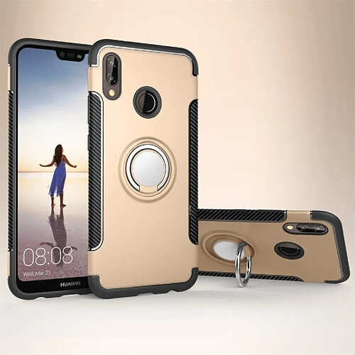 Wewoo Coque renforcée or pour Huawei P20 Lite Magnétique 360 Degrés Rotation Anneau Armure Housse De Protection Retour Cas