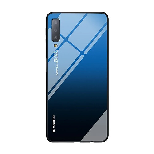 Wewoo Coque Pour Galaxy A7 2018 étui en verre de couleur dégradée bleu