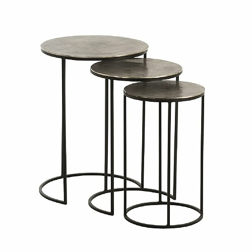 Inside 75 Set de 3 tables gigognes ronde NIZI en métal noir et aluminium gris.