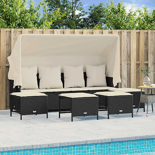 vidaXL Salon de jardin 5 pcs avec coussins noir résine tressée