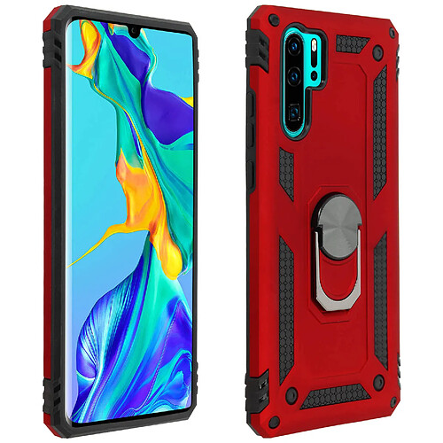 Avizar Coque Huawei P30 Pro Bi matière Rigide Souple Bague Support Vidéo Rouge