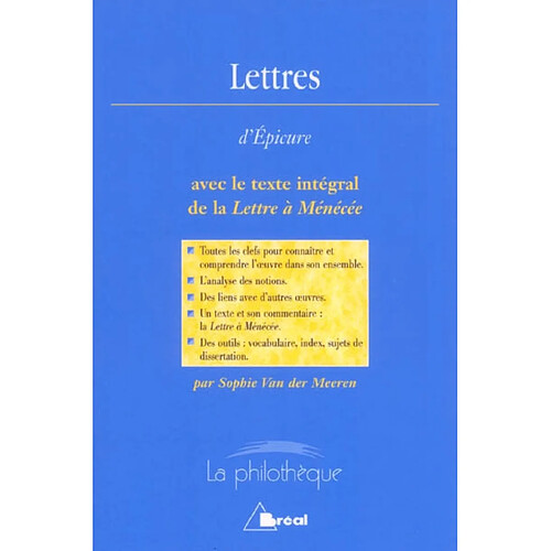 Lettres, Epicure : avec le texte intégral de la Lettre à Ménécée · Occasion