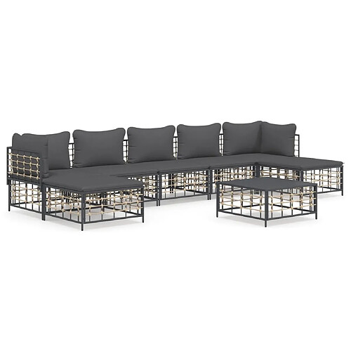 Maison Chic Salon de jardin 8 pcs + coussins - Mobilier/Meubles de jardin - Table et chaises d'extérieur anthracite résine tressée -MN30862