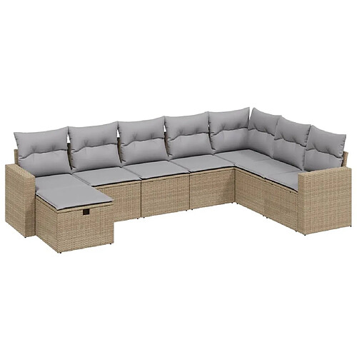 Maison Chic Ensemble à manger d'extérieur 8 pcs avec coussins,Salon de jardin,Mobilier de jardin mélange beige résine tressée -GKD531988