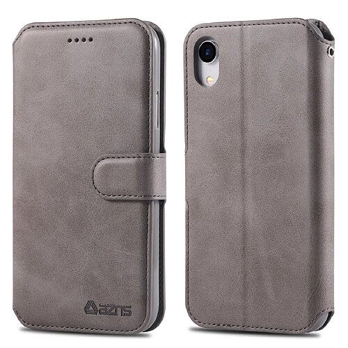 Wewoo Housse Coque Pour iPhone XR AZNS Texture du mollet Etui en cuir avec rabat horizontal magnétique PU supportfentes cartes et cadre photo Gris