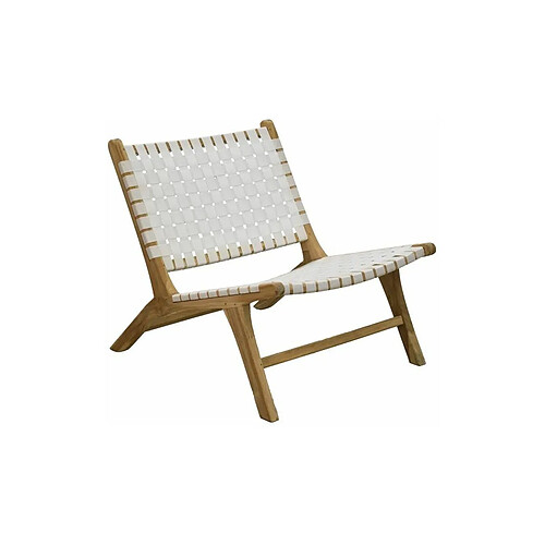 Aubry Gaspard Fauteuil design en teck et nylon tressé blanc.