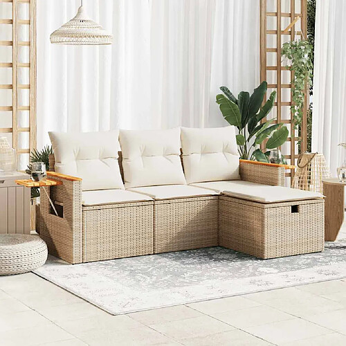 vidaXL Salon de jardin avec coussins 4 pcs beige résine tressée