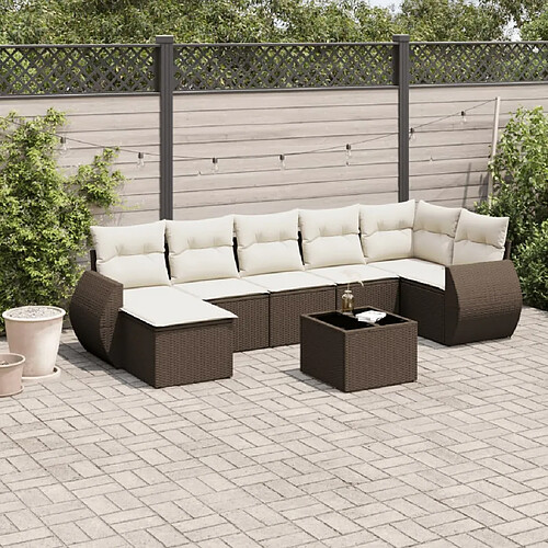 vidaXL Salon de jardin 8 pcs avec coussins marron résine tressée