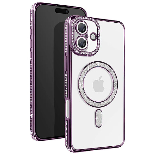 Avizar Coque Diamant pour iiPhone 16 Plus Protection MagSafe Contour Strass Violet