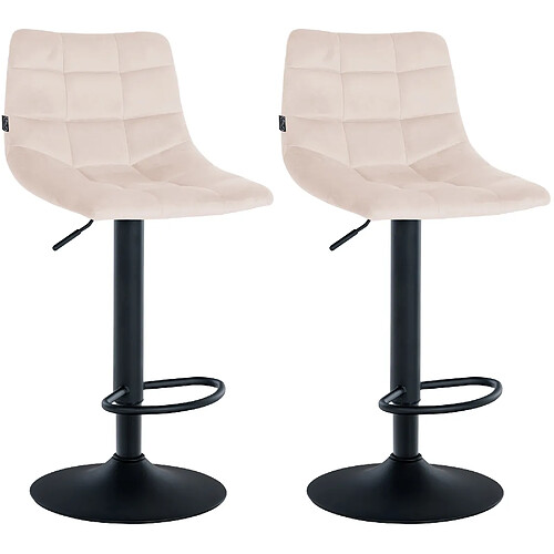 Decoshop26 Lot de 2 tabourets de bar en velours beige base métal noir réglable en hauteur et repose-pieds TDB10623