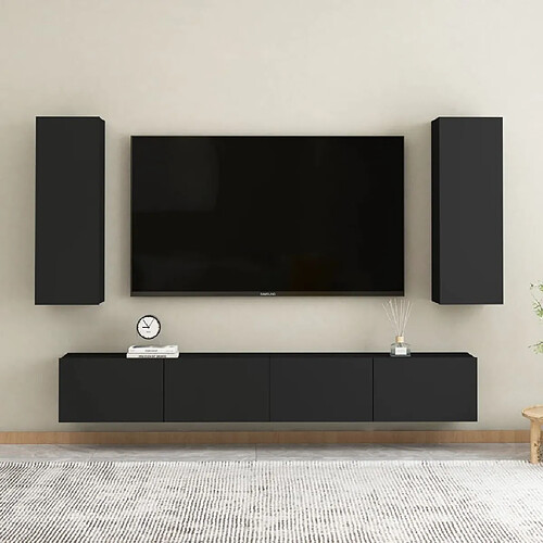 vidaXL Ensemble de meubles TV 4 pcs Noir Bois d'ingénierie