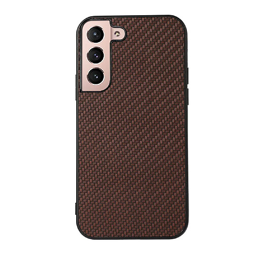 Coque en TPU + PU texture en fibre de carbone marron pour votre Samsung Galaxy S22