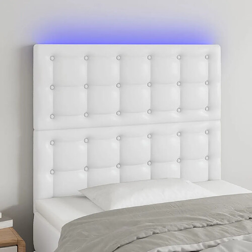 Maison Chic Tête de lit scandinave à LED,meuble de chambre Blanc 100x5x118/128 cm Similicuir -MN13265