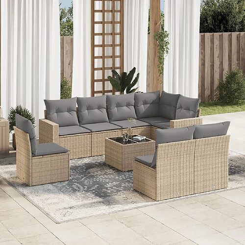 vidaXL Salon de jardin avec coussins 9 pcs beige résine tressée