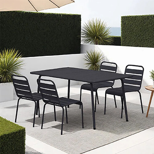 Mes Ensemble table de jardin + 4 chaises en métal gris - BACA