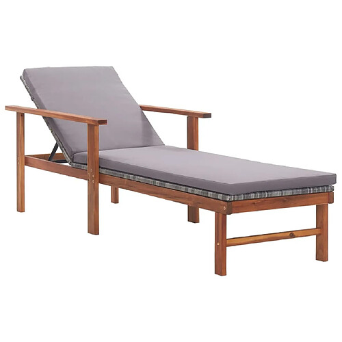 Maison Chic Chaise longue | Transat Bain de soleil et coussin Résine tressée et bois d'acacia Gris -GKD65359